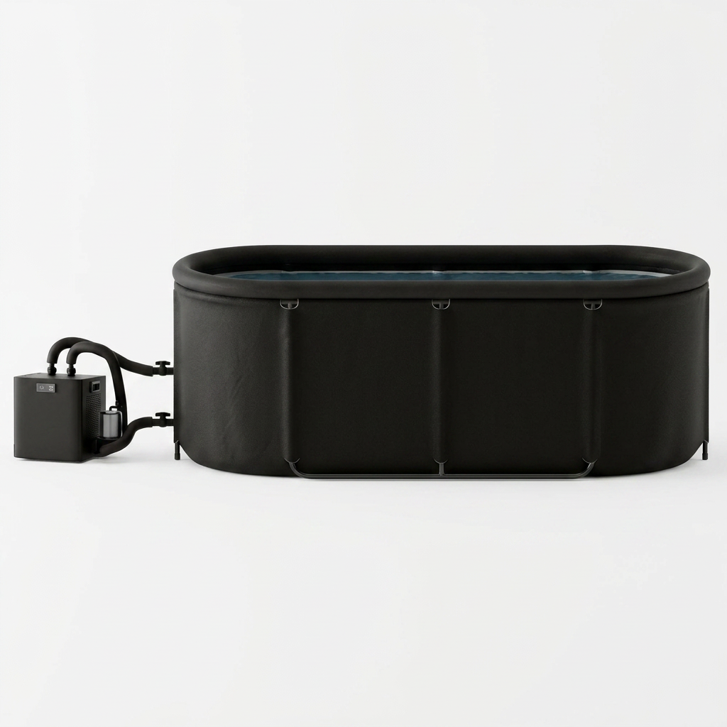 Long Pod 126 — Extended Cold Plunge for Tall Users — 480 L (126 gal) oversized oval with UV-resistant nylon shell and thermal lid.